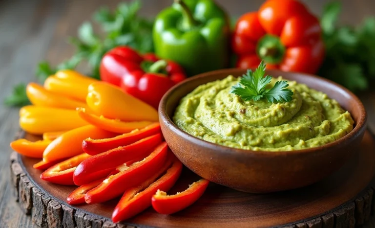 Fresh and Flavorful: Bell Pepper Strips Served with Homemade Guacamole